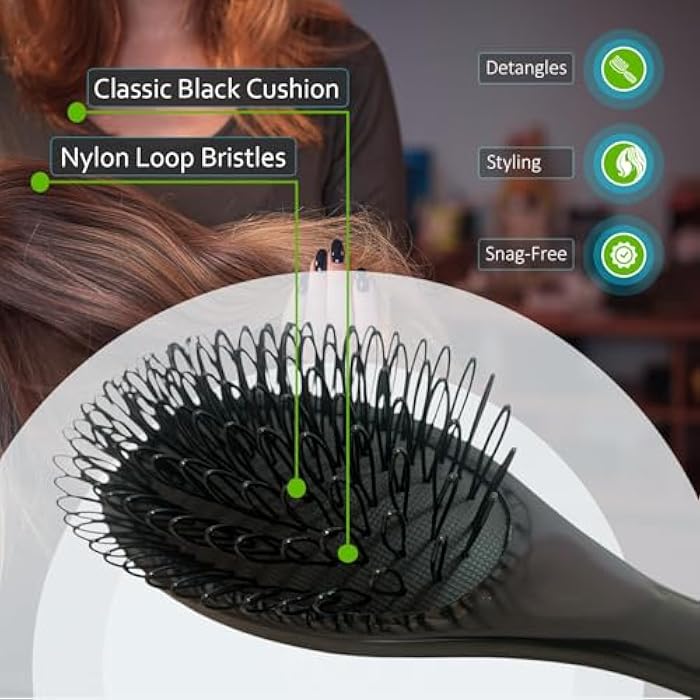 Hair Extension Brush, Loop Wig Brush Looped Soft Bristles Rubber Cushion Comb Brush for Hair Extensions and Wigs Detangling, Black - Image 3